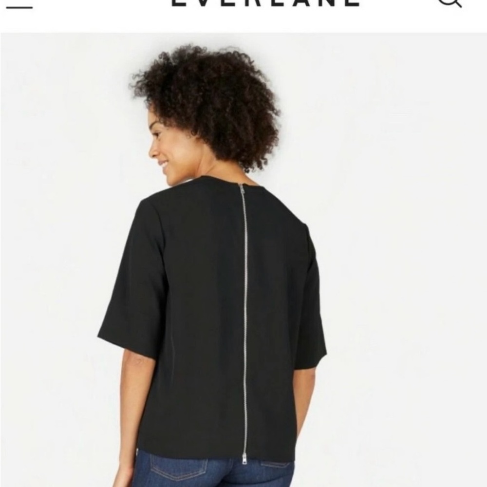 Everlane Japanese Go Weave Black Boxy Short Sleeve zip back Tee size 10 - Picture 2 of 5